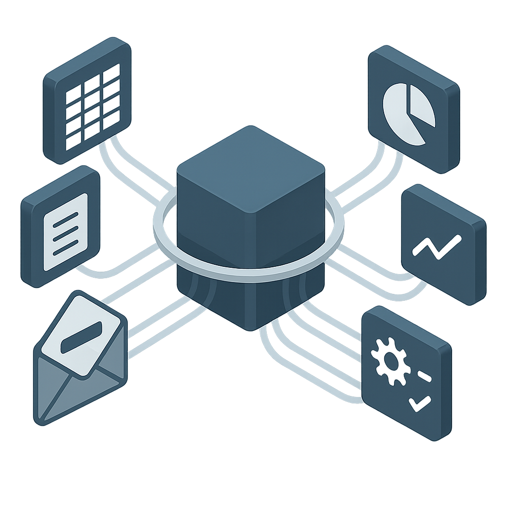 Ilustración de nodo central automatizando tareas empresariales conectadas