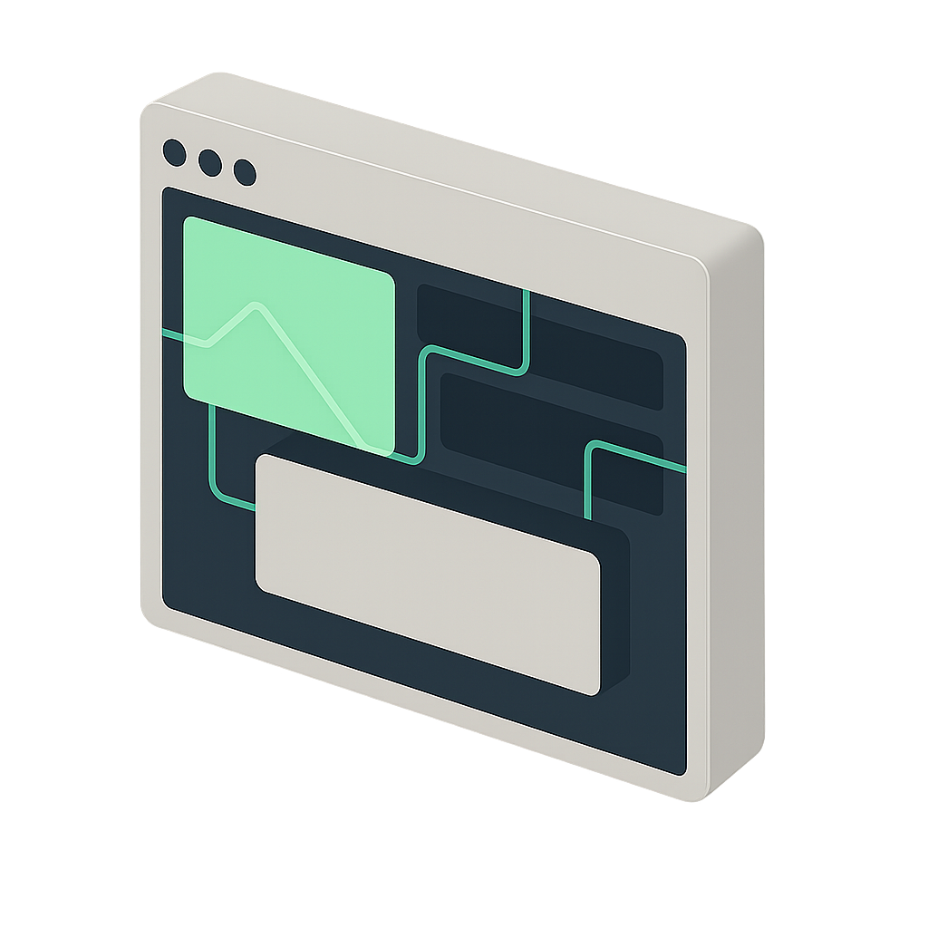 Interfaz de diseño web con estructura modular y conexiones digitales