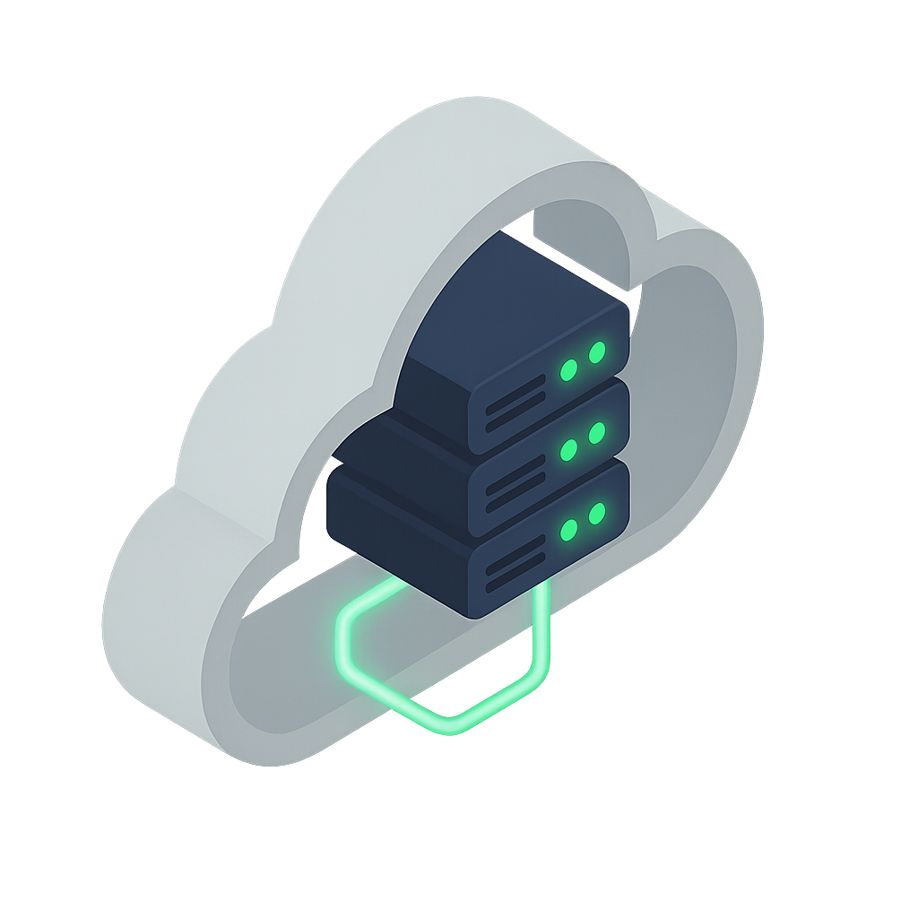 Servidores conectados dentro de una nube, representando alojamiento web en la nube