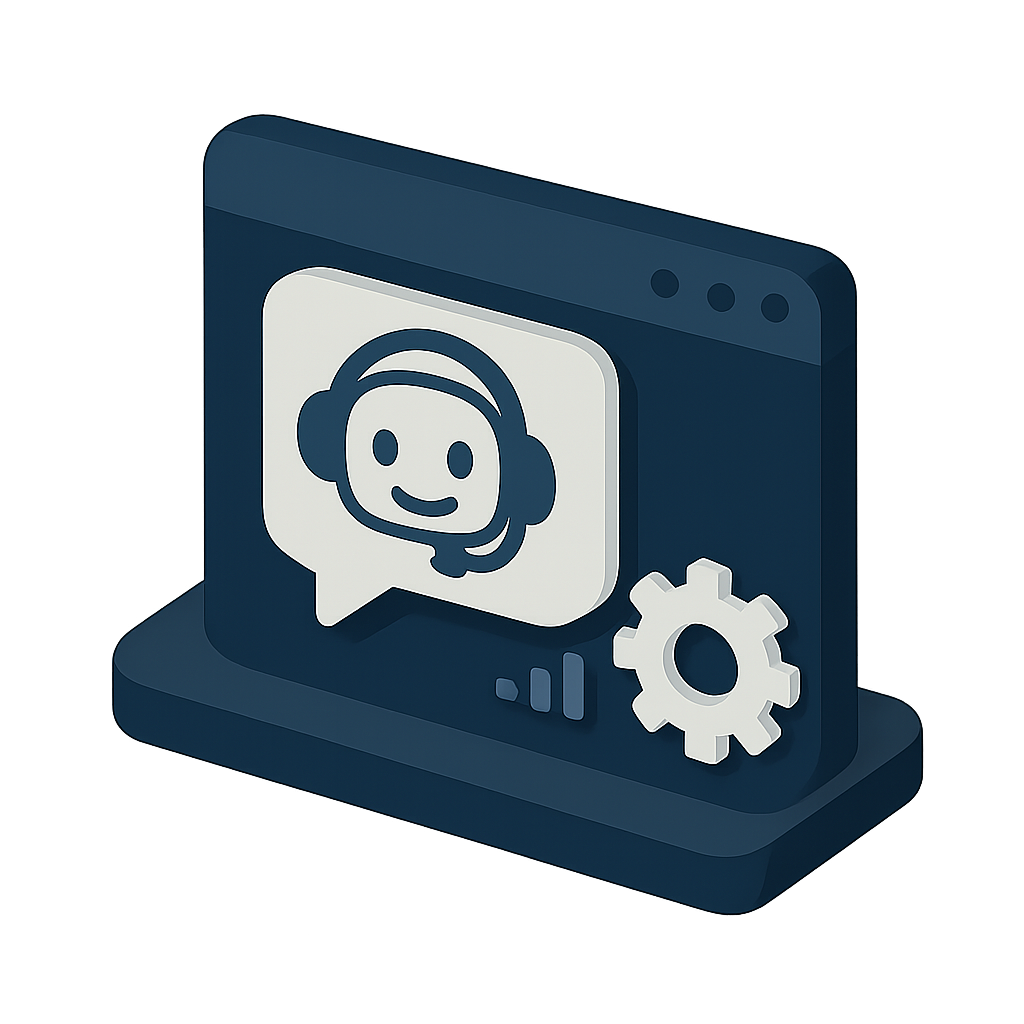 Icono de atención al cliente con engranaje sobre interfaz digital